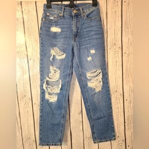 Aeropostale Jeans Sz 000 Womens Blue Mid Rise Mom Jean Distressed Pants Cotton